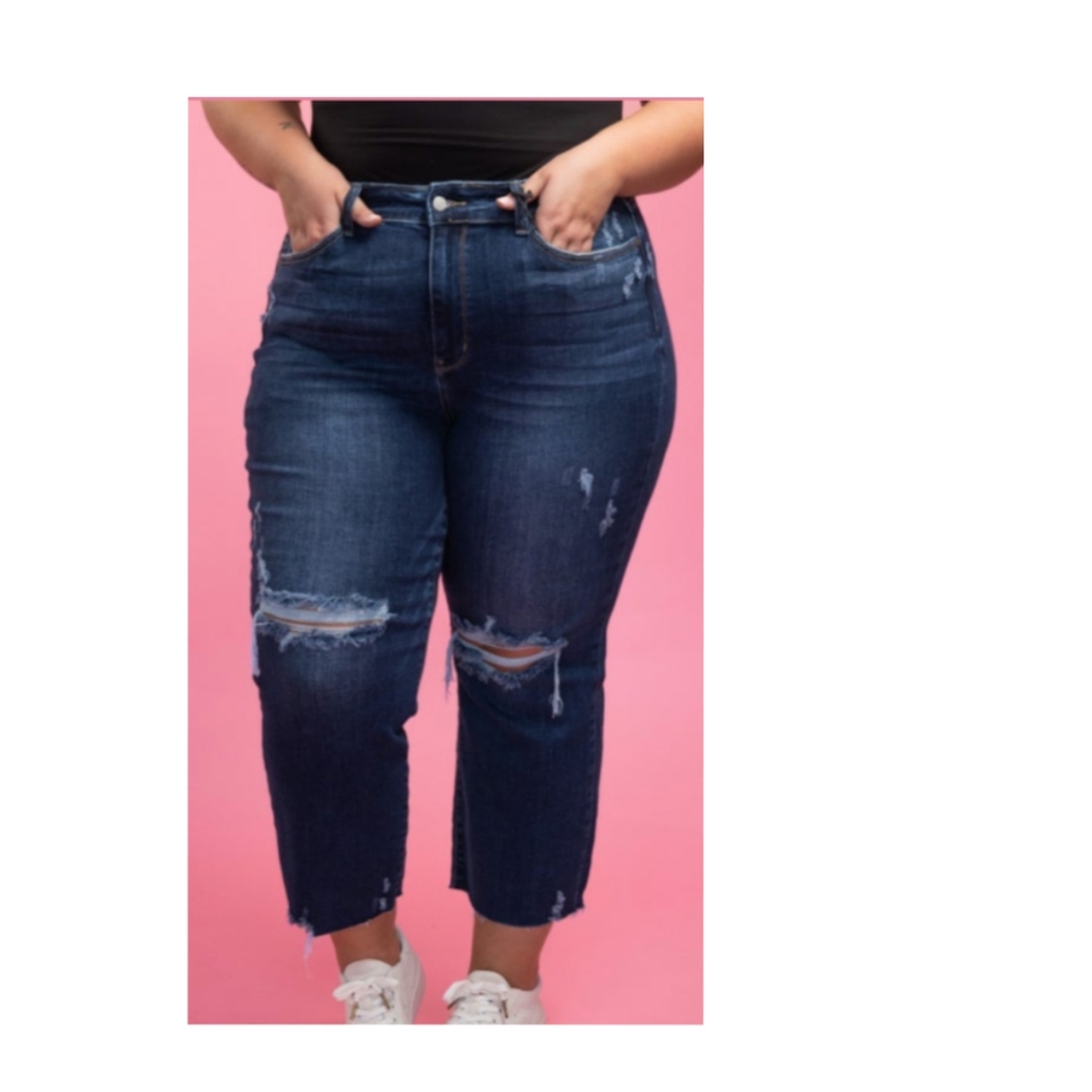Judy Blue EUC (worn once) High Rise Distressed Wide Leg Crops size 15